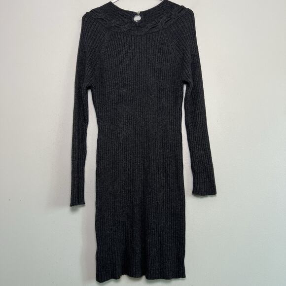 Paul Costelloe Wool Alpaca Long Sleeve Cable Knit Sweater Dress Gray Sz L Ribbed - Picture 9 of 12